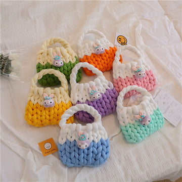 Bolso de punto grueso de terciopelo hecho a mano en dos tonos