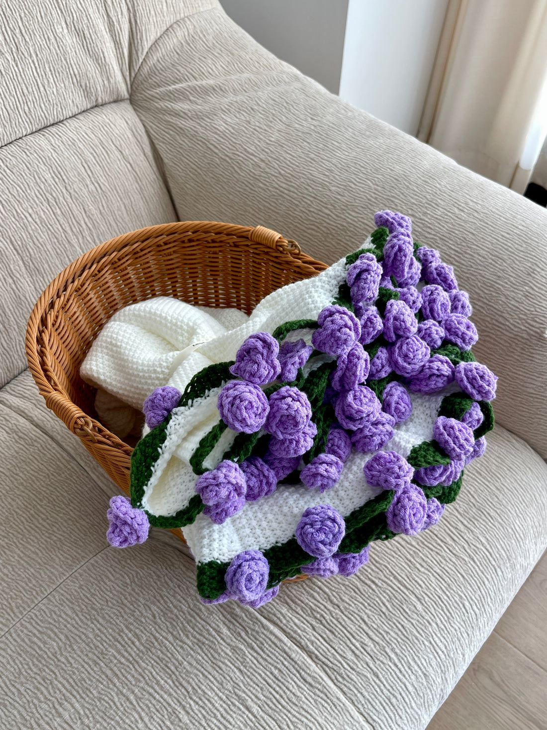 Crochet Purple Rose Bouquet Blanket