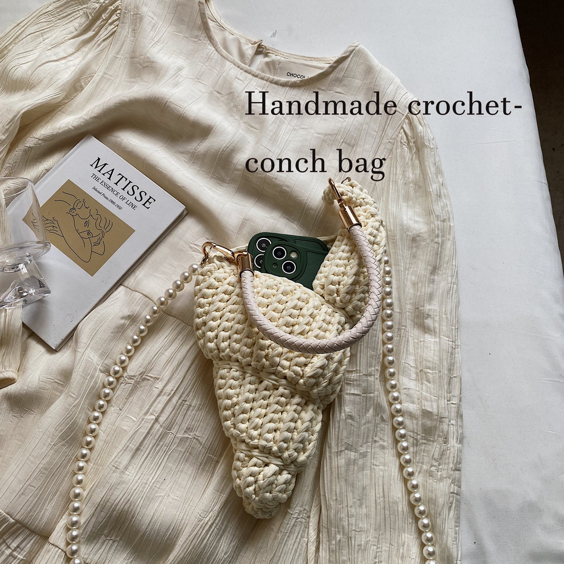 Handmade crochet-  conch bag